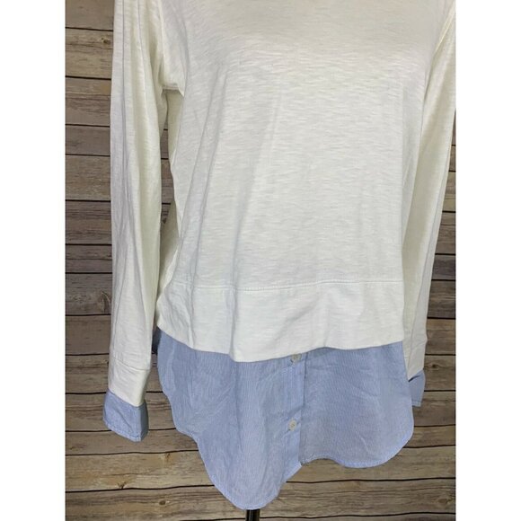 Tommy Hilfiger Womens Small Layered Top Collared Blue White Long Sleeve Blouse - Picture 3 of 9